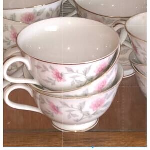 lot of 4 Footed Cups Shalimar by Valmont China Pink Flowers Gray Stems